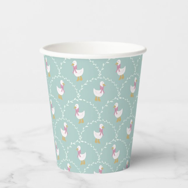 Silly Goose Cute Duck Pattern Blue Kids Party Paper Cups (Front)