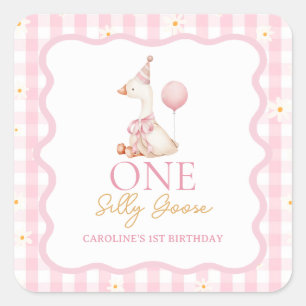 Silly Goose Daisy Gingham 1st Birthday Sticker