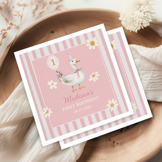 Silly Goose Daisy Girl 1st Birthday Party Napkin (Creator Uploaded)