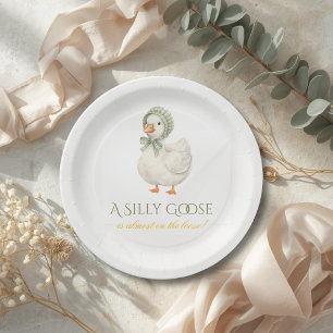 Silly Goose Daisy Sage Green Neutral Baby Shower Paper Plate