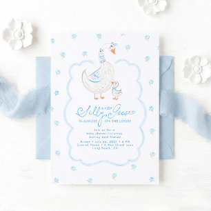 Silly Goose Elegant Pastel Blue Boy Baby Shower Invitation