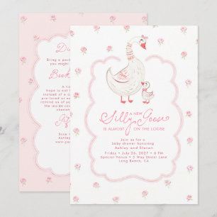 Silly Goose Elegant Pink Baby Shower All In One Invitation