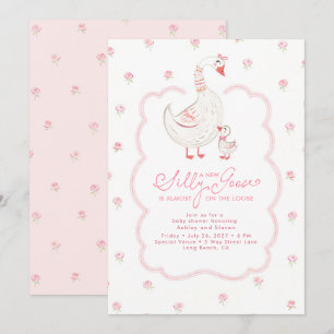 Silly Goose Elegant Pink Girl Baby Shower Invitation