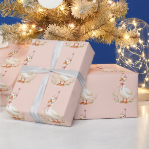 Silly Goose Elegant Pink Girls Birthday Wrapping Paper
