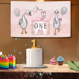 Silly Goose Family Pink & Bow 1st Birthday Banner
