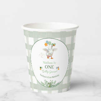 Silly Goose First Birthday Green Paper Cups