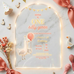 Silly Goose First Birthday Personalised Arch Party Acrylic Invitations