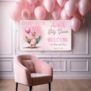Silly Goose First Birthday Pink Girl Party Banner