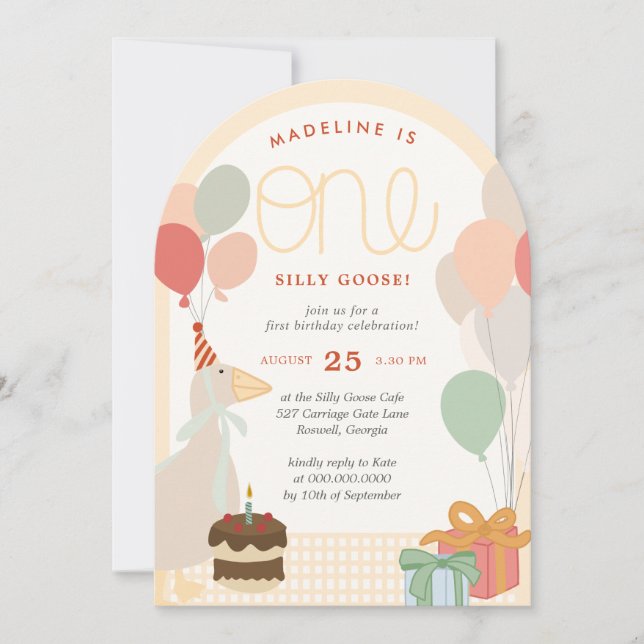 Silly Goose First Birthday – Whimsical Goose Party Invitation (Front)
