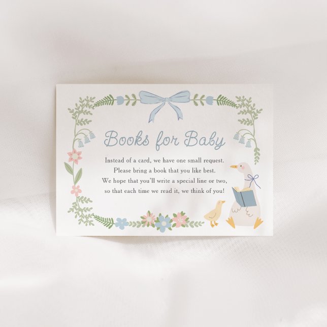 Silly Goose Floral Blue Bow Books for Baby Enclosure Card (Creator Uploaded)