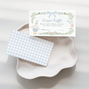 Silly Goose Floral Blue Bow Diaper Raffle Enclosure Card