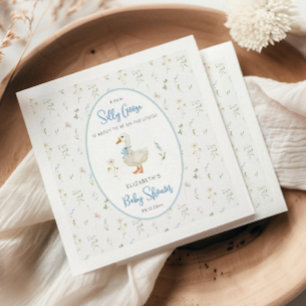 Silly Goose Floral Blue Frame Baby Shower Napkins