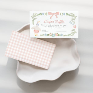 Silly Goose Floral Pink Bow Diaper Raffle Enclosure Card