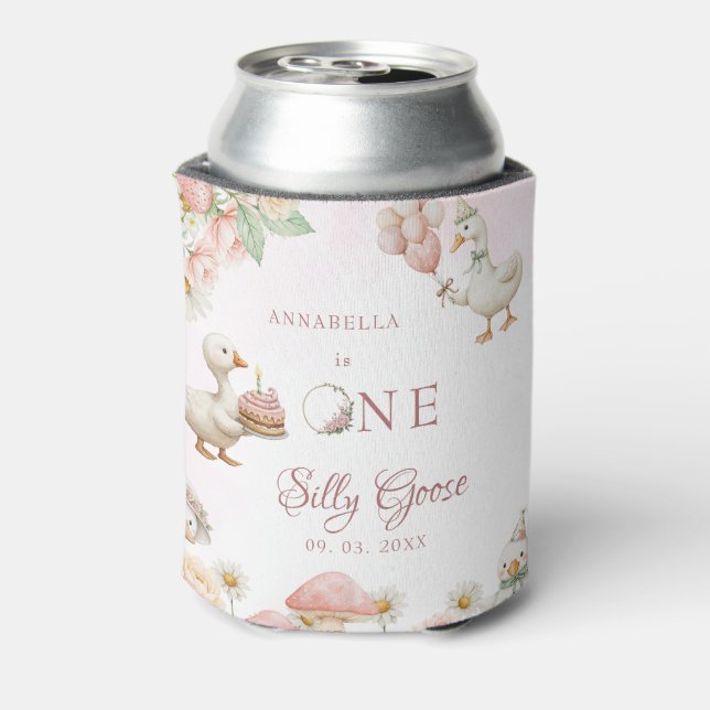 Silly Goose Flower Garden Mushroom 1st Birthday Can Cooler (Can Back)