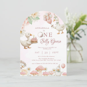 Silly Goose Flower Garden Mushroom 1st Birthday Invitation