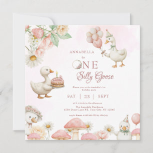 Silly Goose Flower Garden Mushroom 1st Birthday Invitation