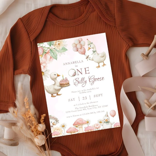 Silly Goose Flower Garden Mushroom 1st Birthday Invitation (Creator Uploaded)