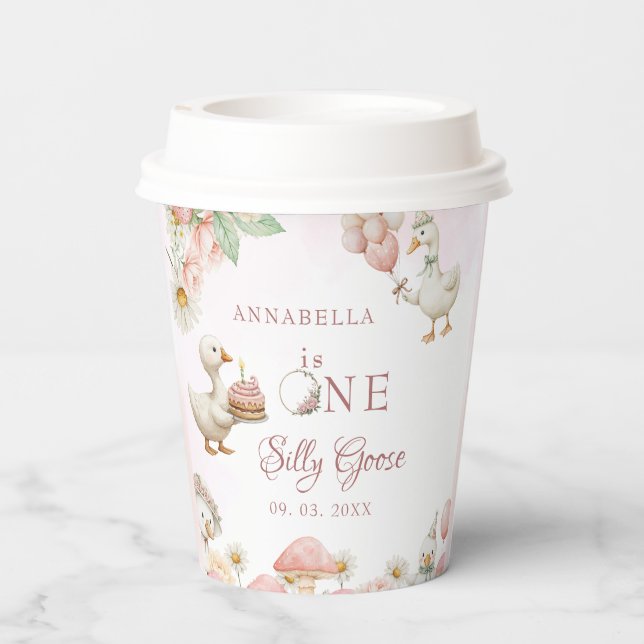 Silly Goose Flower Garden Mushroom 1st Birthday Paper Cups (Back)