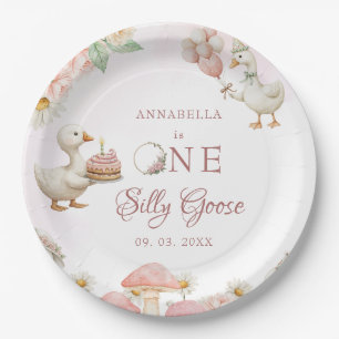 Silly Goose Flower Garden Mushroom 1st Birthday Paper Plate