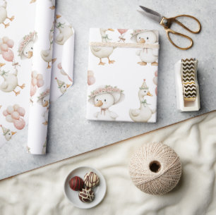 Silly Goose Flower Garden Mushroom 1st Birthday Wrapping Paper