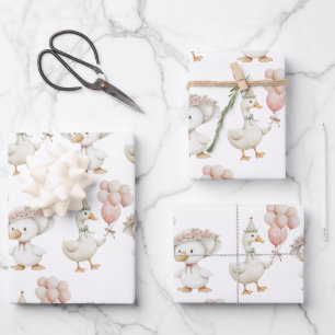 Silly Goose Flower Garden Mushroom 1st Birthday Wrapping Paper Sheet