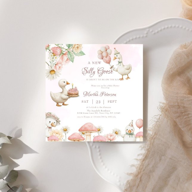 Silly Goose Flower Garden Mushroom Baby Shower  Invitation (Creator Uploaded)