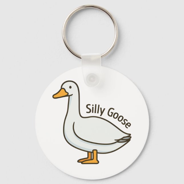 Silly Goose Funny Cartoon Goose Key Ring (Front)