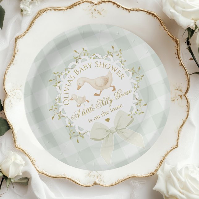 Silly Goose Gender neutral Sage Baby Shower Paper Plate (Creator Uploaded)