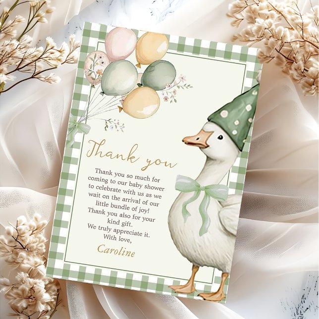 Silly Goose Gingham 1st Birthday Thank You Card (Creator Uploaded)