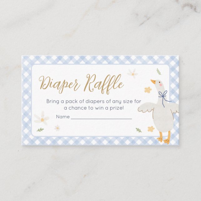 Silly Goose Gingham Baby Shower Diaper Raffle Enclosure Card (Front)