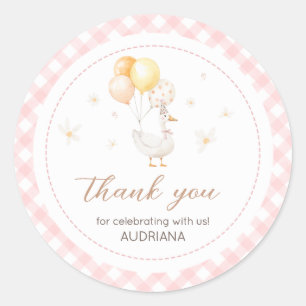 Silly Goose Gingham Birthday Party Classic Round Sticker