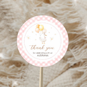 Silly Goose Gingham Birthday Party Classic Round Sticker