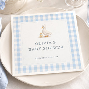 Silly Goose Gingham Blue Boy Baby Shower Party Napkin