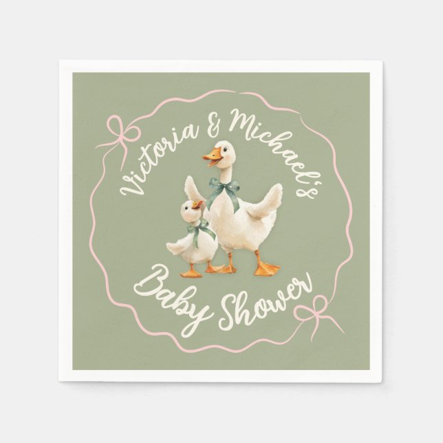 Silly Goose Gingham Bow Baby Shower Napkin (Front)
