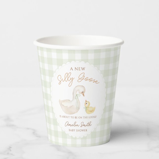 Silly Goose Gingham Duck baby shower Paper Cups (Front)