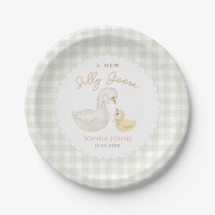 Silly Goose Gingham Duck baby shower  Paper Plate
