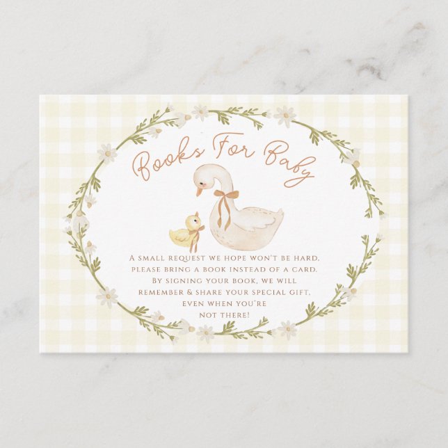 Silly Goose Gingham Duck gender neutra baby shower Enclosure Card (Front)