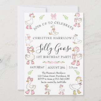 Silly Goose Girl 1st Birthday Invitation