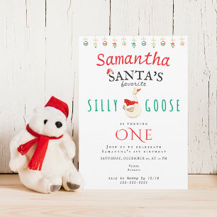 Silly Goose Girl 1st Christmas Birthday Party Invitation