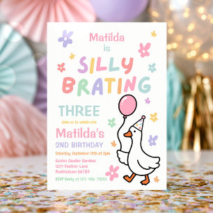 Silly Goose Girl Pastel 3rd Birthday Party  Invitation
