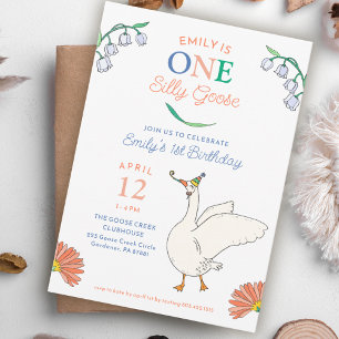 Silly Goose Girl's First Birthday Party Invitation
