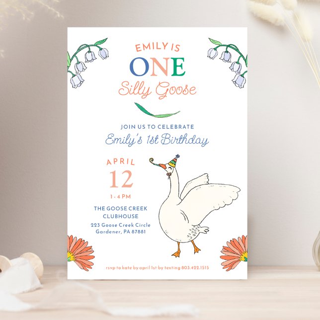 Silly Goose Girl's First Birthday Party Invitation (Creator Uploaded)