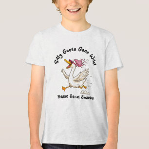 Silly Goose Gone Wild Kids T-Shirt – Funny Cartoon Tri-Blend Shirt