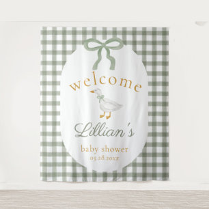 Silly Goose Green Baby Shower Welcome Backdrop Tapestry