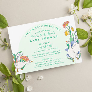 Silly Goose Green Floral Baby Shower Invitation