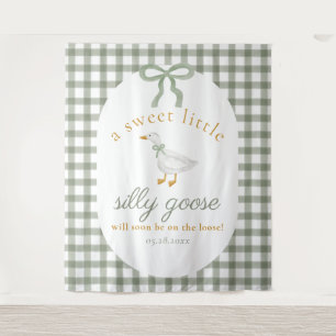 Silly Goose Green Gingham Baby Shower Backdrop Tapestry