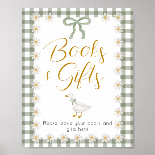 Silly Goose Green Gingham Baby Shower Gift Table Poster (Front)