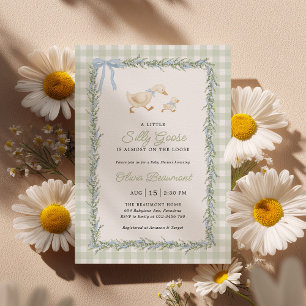 Silly Goose Green Gingham Baby Shower Invitation