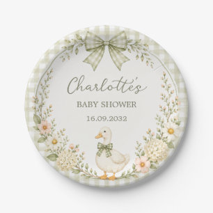 Silly Goose Green Gingham Baby Shower Paper Plate