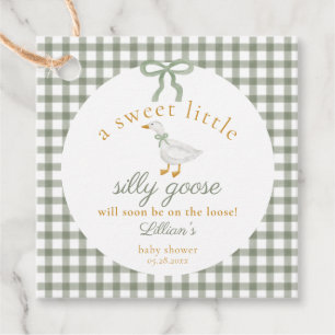 Silly Goose Green Gingham Cottagecore Baby Shower Favour Tags